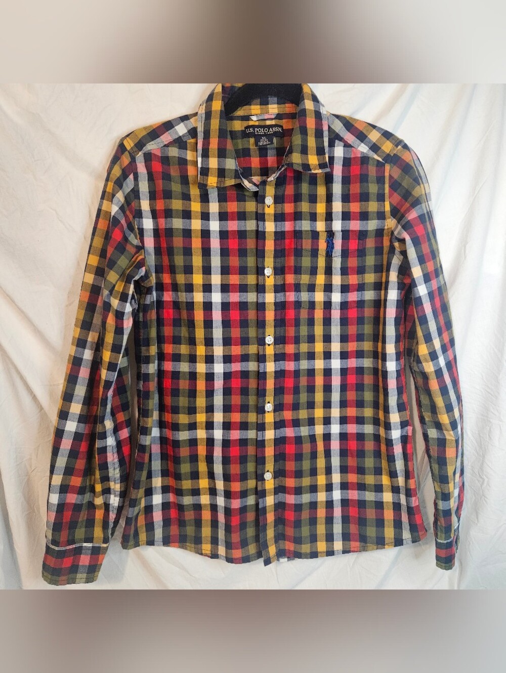 U.S. Polo Assn. Yellow Red Navy Plaid Long-Sleeve Button-Down Shirt